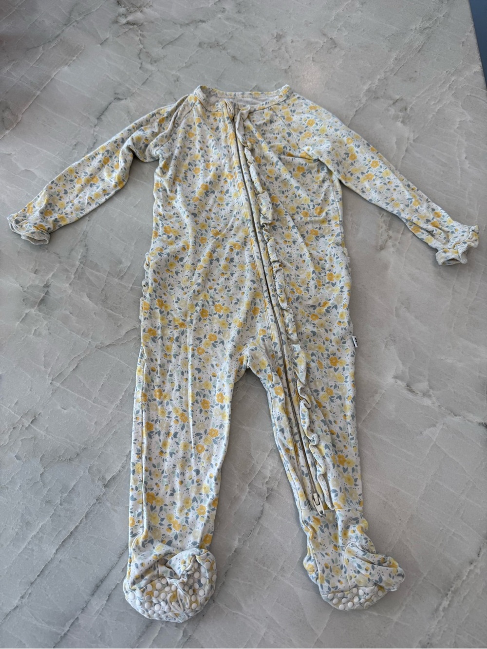 Yellow Floral Footed Kids Pajamas One-Piece